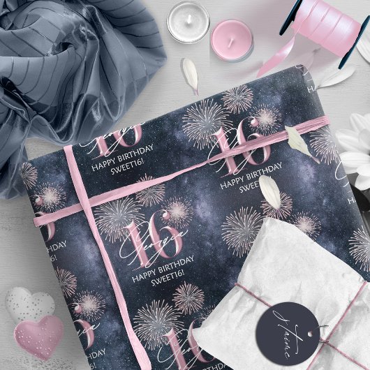 Fireworks Sweet 16 Midnight Blush ID984 Geschenkpapier