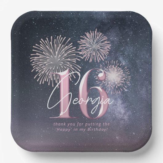 Fireworks Sweet 16 Midnight Blush ID984 Pappteller (Vorderseite)