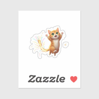 Fireworks Tail Cat Jumping Feline New Year Sparkle Aufkleber