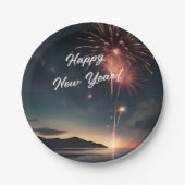 Fireworks Thema Skript Caligraphy Happy Neues Jahr Pappteller (Vorderseite)