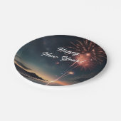 Fireworks Thema Skript Caligraphy Happy Neues Jahr Pappteller (Schrägansicht)