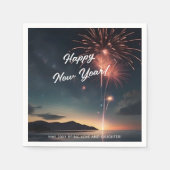 Fireworks Thema Skript Caligraphy Happy Neues Jahr Serviette (Vorderseite)