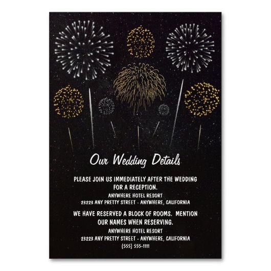 Fireworks Themed Sky Wedding Cards Tischnummer (Vorderseite)