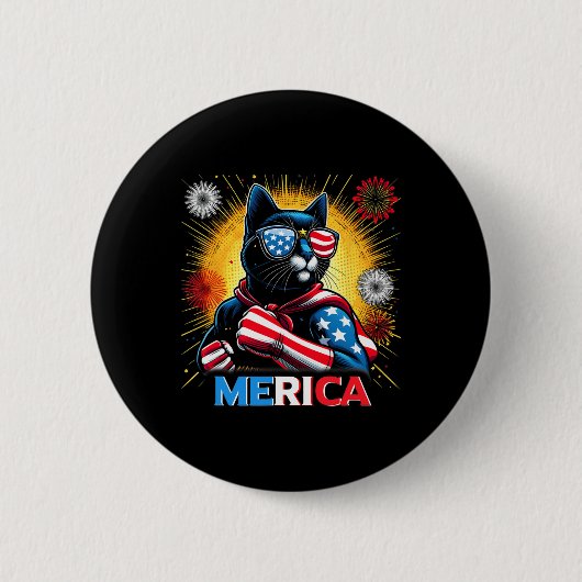 Fireworks Us Flag Patriotic Black Cat Button (Vorderseite)