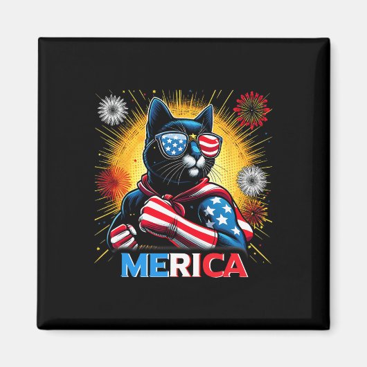 Fireworks Us Flag Patriotic Black Cat Magnet (Vorne)
