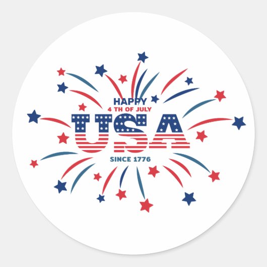 Fireworks USA Patriotic Red White Blue Runder Aufkleber (Vorderseite)