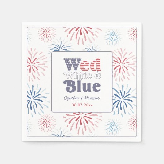 Fireworks Wed White Blue Co-Ed Polterabend Serviette (Vorderseite)