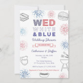 Fireworks Wed White Blue Cookout Paare Dusche Einladung (Vorderseite)