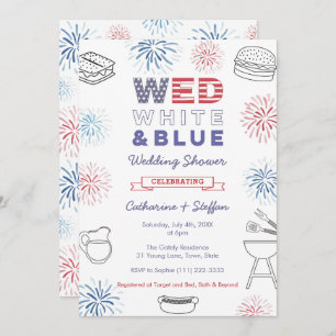 Fireworks Wed White Blue Cookout Paare Dusche Einladung