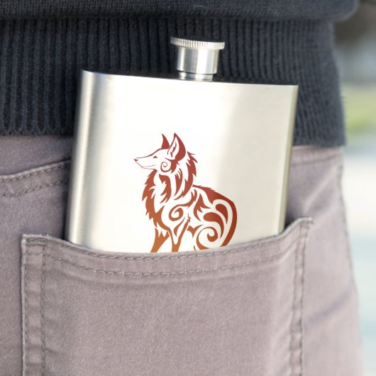 Firey roter Stammes- Fox Kitsune Flachmann (Beispiel)