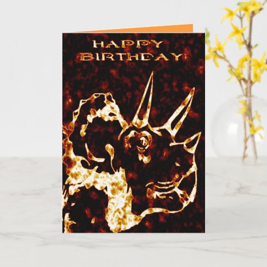 Firey Triceratops Geburtstag Karte (Gelbe Blume)