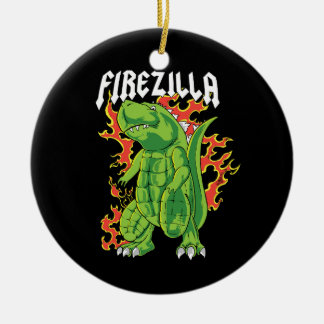 Firezilla Green and Fire Monster Keramik Ornament