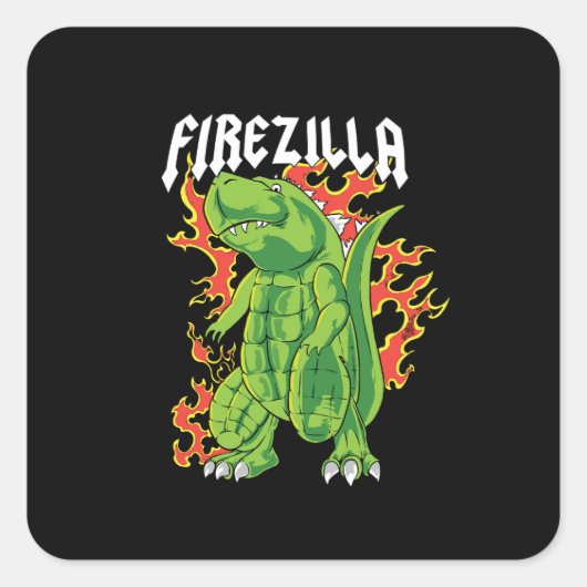 Firezilla Green and Fire Monster Quadratischer Aufkleber (Vorderseite)