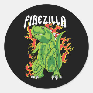 Firezilla Green and Fire Monster Runder Aufkleber