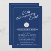 FIRMA ANNIVERSARY Modernes Business Silber Marine Einladung (Vorne/Hinten)