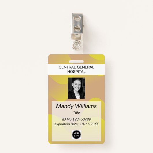 Firma ID Mitarbeiter Foto Logo Gelbe Wellenbezeich Ausweis (Vorderseite mit Klammer)
