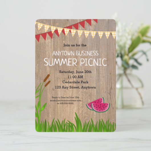Firma Summer Picnic Rustic Einladung (Stehend Vorderseite)