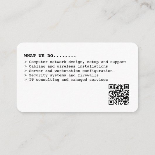 Firma zur einfachen Netzwerkinstallation Visitenkarte (Rückseite)