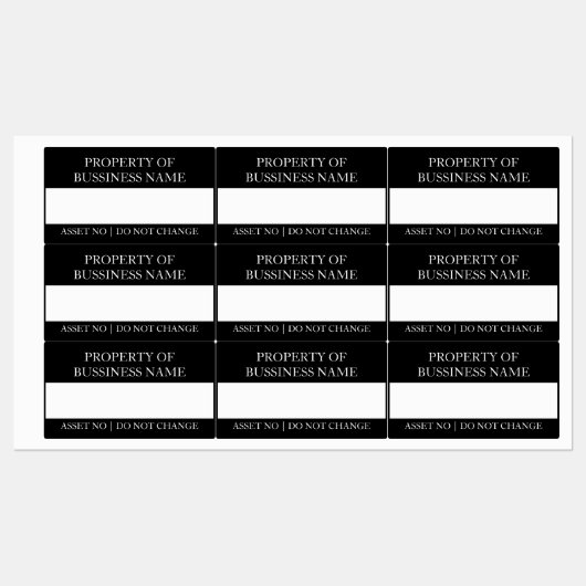 Firmen Eigentum Schwarz Corporate Asset Etikett (Blatt)