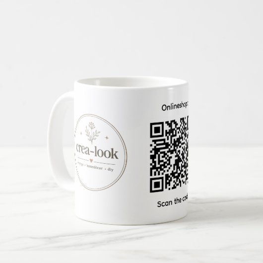 Firmen-QR-Code-Tasse Kaffeetasse (Vorderseite Links)