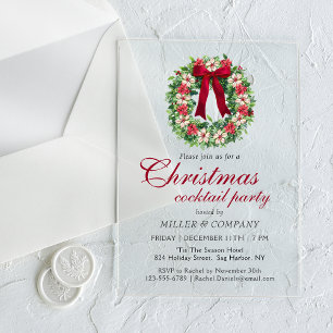 Firmen-Weihnachts-Cocktailparty Burgunder Schleife Acryleinladungen