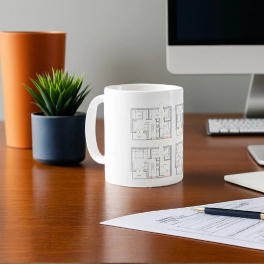 Firmenbecher mit Bauplan Zweifarbige Tasse