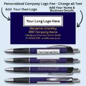 Firmendetails, Gold/Orange-Text über Navy Blue, Kugelschreiber