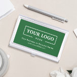 Firmengrünes Logo für kundenspezifische Unternehme Visitenkarten Dose<br><div class="desc">Erstellen Sie Ihren personalisierten beruflichen Visitenkartenhalter mit Ihrem Firmenlogo und individuellem Text. Die Inhaber von Visitenkarten mit kundenspezifischen Markenbezeichnungen sind großartige Geschenke für Führungskräfte und Mitarbeiter,  die den Kunden eine berufliche Touch und Werbe-Wert bei der Präsentation Ihrer Visitenkarten verleihen. Keine Mindestbestellmenge.</div>