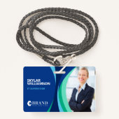 Firmenkennung und Logo-Farbgebung für blaues Bläsc Ausweis (Vorderseite mit Schlüsselband)