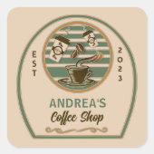 Firmenkundenspezifischer Logo-Chic Vintag-Kaffeema Quadratischer Aufkleber (Vorderseite)