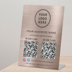 Firmenlogo 2 QR Codes Social Media Rose Gold Sockelschild
