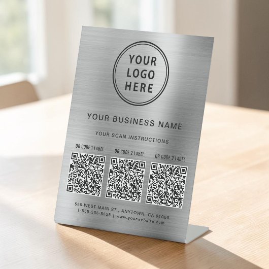 Firmenlogo 3 QR-Codes Silver Sockelschild