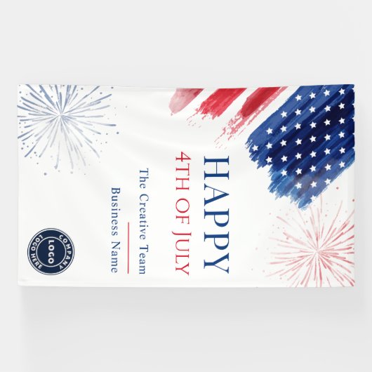 Firmenlogo 4. Juli Party Rot Blau Banner (Horizontal)