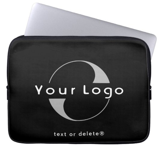 Firmenlogo auf Schwarz-weißer, sauberer Markenfirm Laptopschutzhülle (Vorderseite)