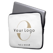 Firmenlogo auf Schwarz-weißer, sauberer Markenfirm Laptopschutzhülle (Vorderseite Links)