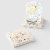 Firmenlogo auf Travertin, Künstlerische Marke, Unt Steinuntersetzer (Seitenansicht)