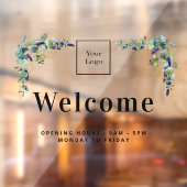 Firmenlogo Begrüßungszeiten Eukalyptus Fensteraufkleber (Blatt 2)