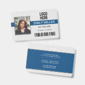 Firmenlogo, blaue Strichcode-Fotovorlage Ausweis (Vorder- & Rückseite)