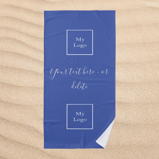 Firmenlogo blauer weißer Text Strandtuch