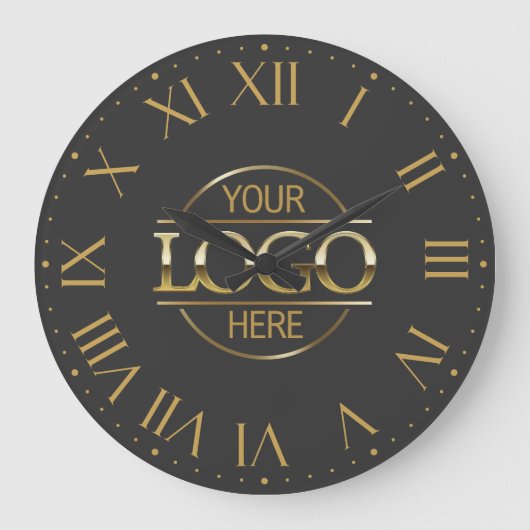 Firmenlogo der modernen Graue und Goldmarke Große Wanduhr (Vorderseite)