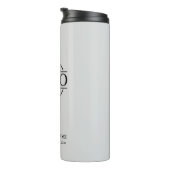 Firmenlogo der modernen hellgrauen Marke Thermosbecher (Nach rechts gedreht)