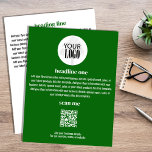 Firmenlogo Einfach Minimalistischer grüner Flyer<br><div class="desc">Dieses Design verfügt über einen Business-Flyer,  Sie können Ihr Logo und Ihren URL-QR-Code hinzufügen,  mit einem einfachen minimalistischen,  modernen,  grünen und weißen Stil mit einer eleganten,  kreativen Vorlage,  ideal für jedes kleine Unternehmen.</div>