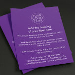 Firmenlogo | Einfache Lila Benutzerdefiniert Flyer<br><div class="desc">Eine einfach zu bedienende,  lila-weiße Textvorlage für Business Flyer in einem schlichten minimalistischen Stil,  die einfach mit Ihrem eigenen Firmenlogo,  Produktdetails,  Preisen und mehr modifiziert und aktualisiert werden kann! Wählen Sie im Menü Optionen die Größe des Flyers und den Papiertyp aus.</div>