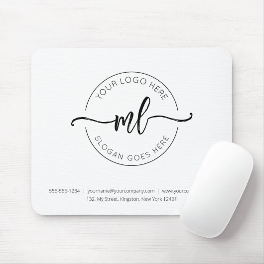 Firmenlogo Einfache Monogram-Initialen Weiß Mousepad (Mit Mouse)