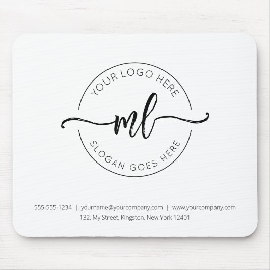 Firmenlogo Einfache Monogram-Initialen Weiß Mousepad (Vorne)