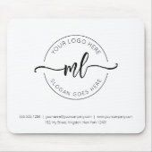 Firmenlogo Einfache Monogramm-Initialen Weiß Mousepad (Vorne)