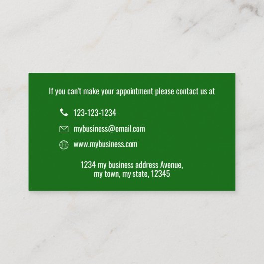 Firmenlogo Einfaches, Minimalistisches Grün Terminkarte (Rückseite)
