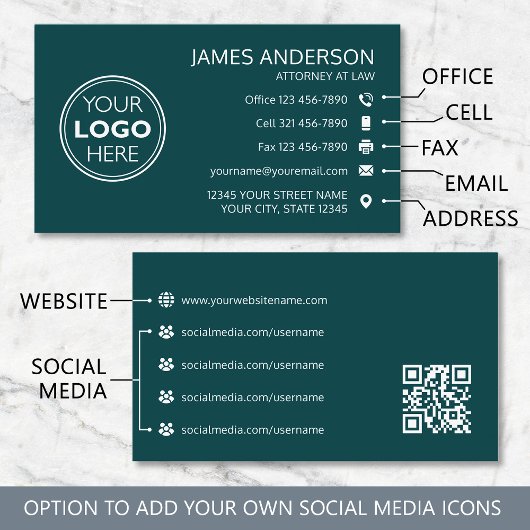 Firmenlogo Fax QR-Code Professional Türkgrün Visitenkarte