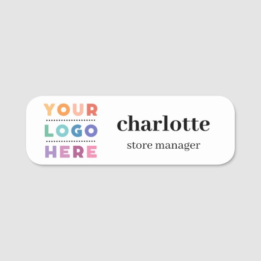 Firmenlogo Firmenname und Firmenbezeichnung Namensschild (Vorderseite)