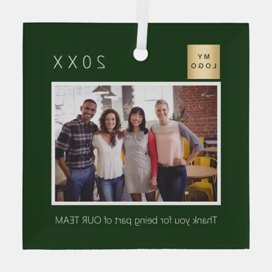 Firmenlogo Foto Danke grün Ornament Aus Glas (Rückseite)